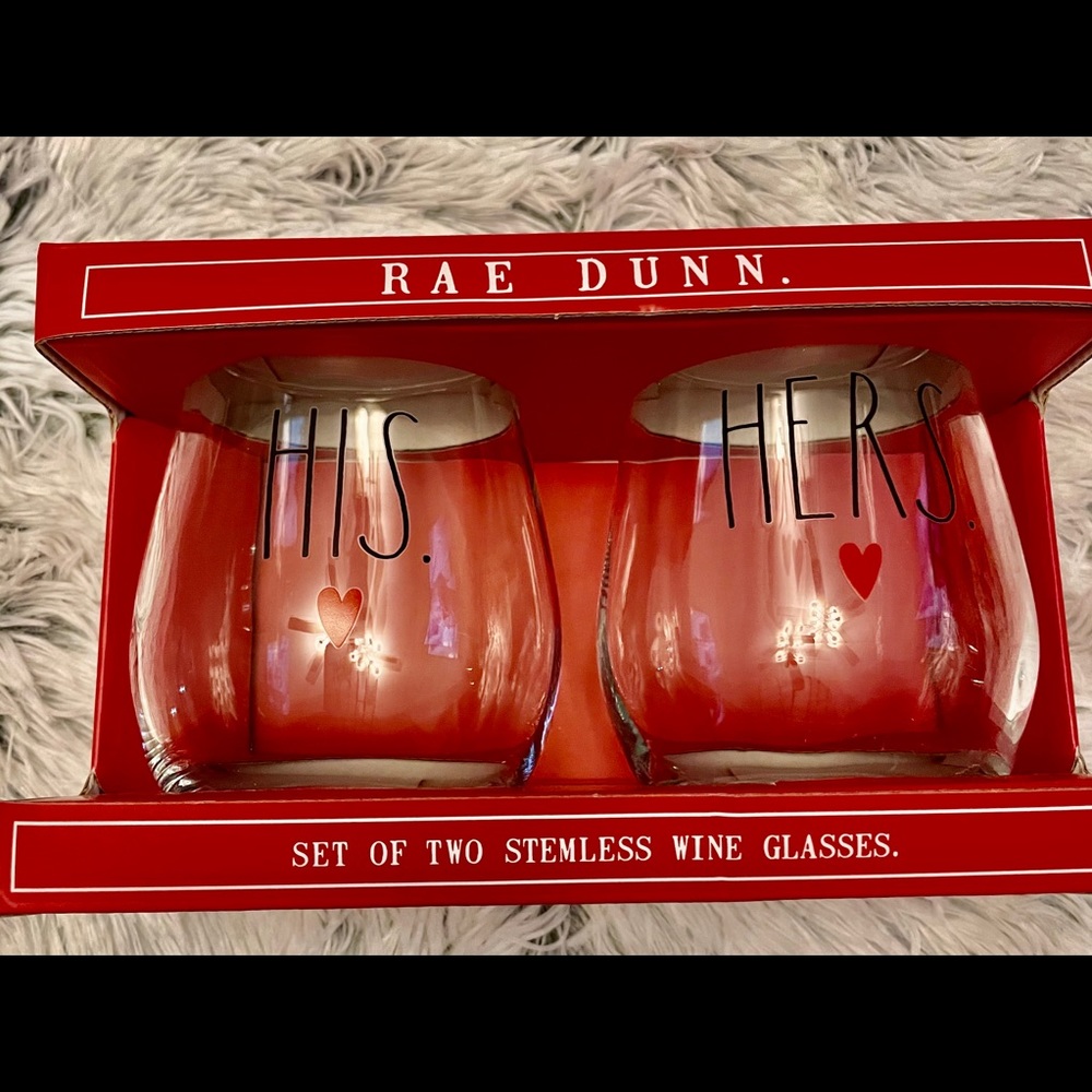 Rae Dunn His and Hers stemless wine glasses set ❤️